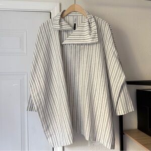 BLANQUE off white grey striped lagenlook oversized boxy popover asymmetrical top